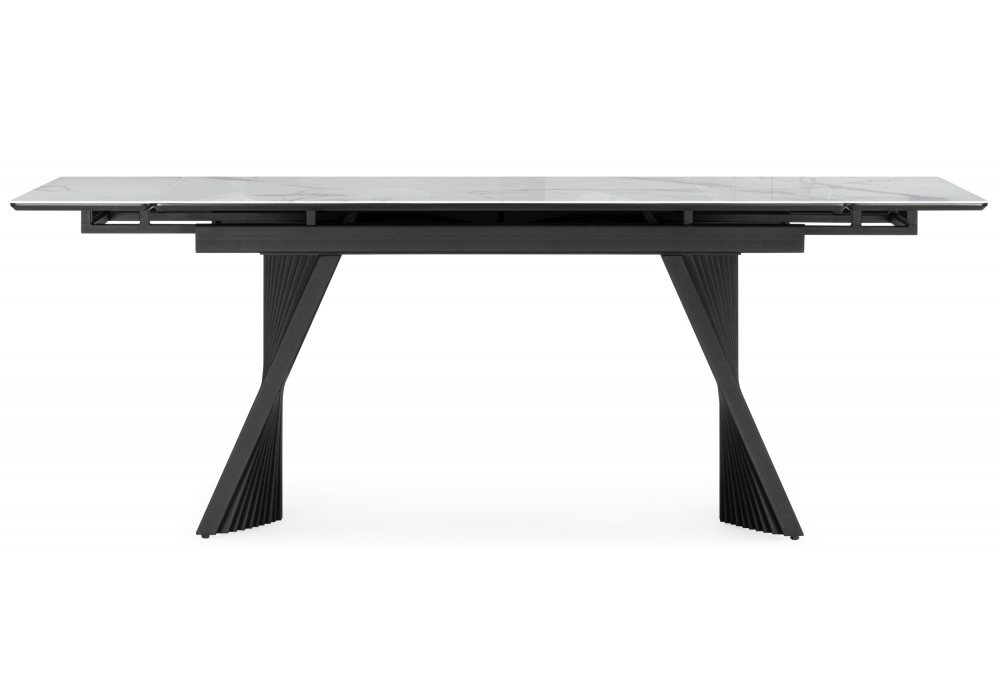 фото стол стеклянный раскладной 140(200)х80 woodville вейв кристл белый мрамор / черный 625993 | 220svet.ru