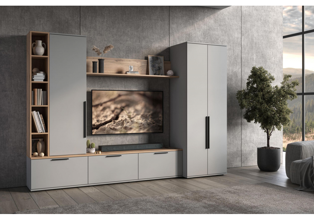 фото тв-тумба woodville филеста шиншилла серая / дуб вотан 664896 | 220svet.ru