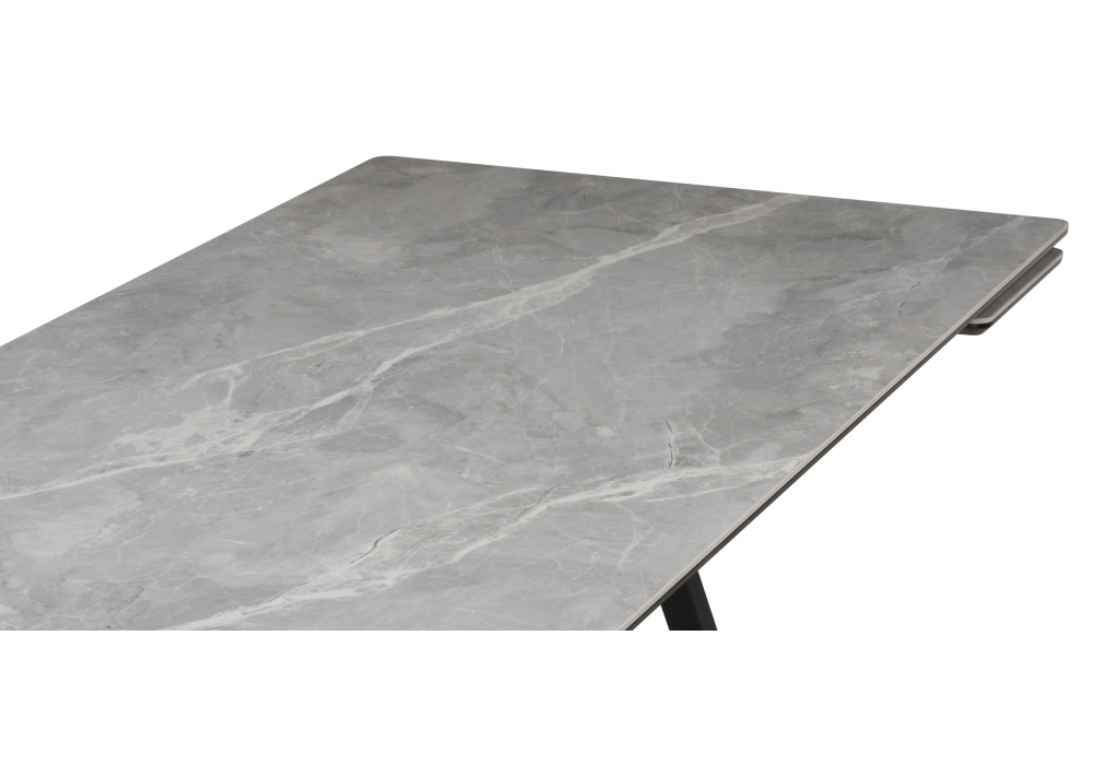 фото керамический стол раскладной woodville вилсон 140(200)х80 серый мрамор larka grey / черный 625959 | 220svet.ru