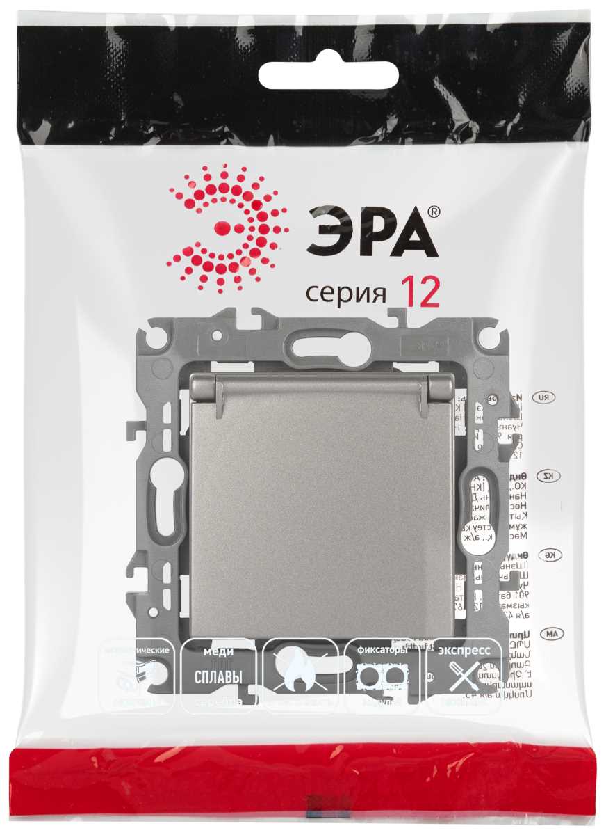 фото розетка эра серия 12 12-2103-16 2p+e schuko со шторками с крышкой 16а-250в титан б0065722 | 220svet.ru