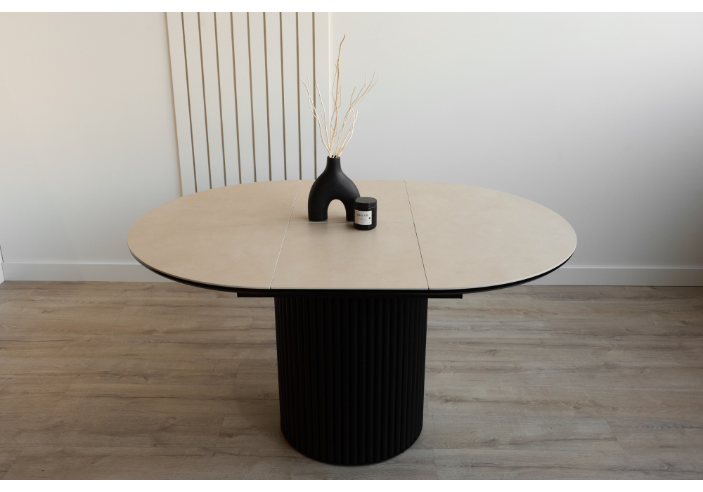 фото керамический стол раскладной woodville стивен 100(140) okara light yellow / черный 664695 | 220svet.ru