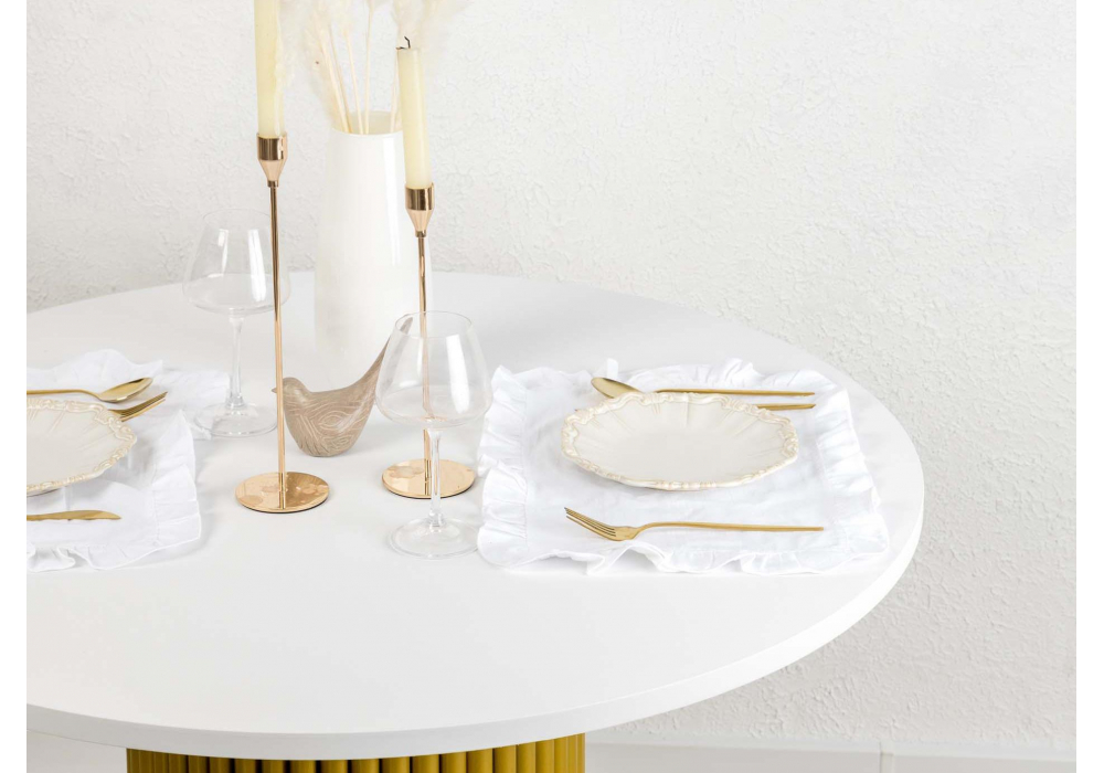 фото стол деревянный woodville барел 90 белый / золото 622990 | 220svet.ru