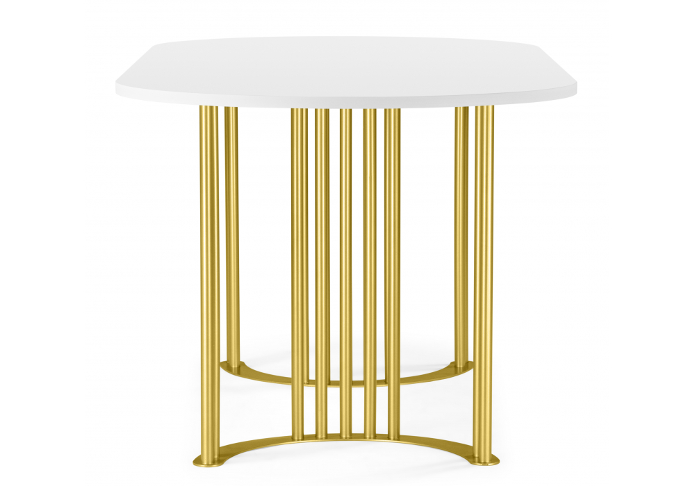 фото стол деревянный 160х90 woodville хьюго о белая шагрень пленка / золотые ноги 620408 | 220svet.ru