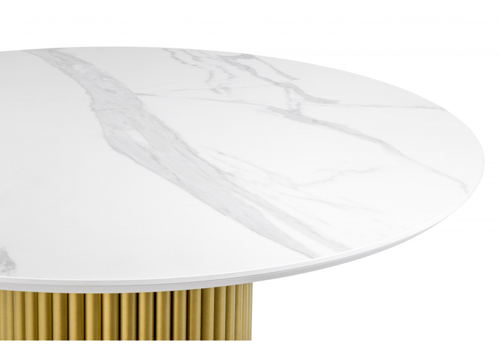 фото керамический стол woodville барел 110 patagonoa bianco repose / золотой 625668 | 220svet.ru