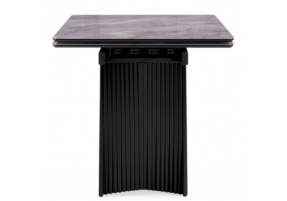 фото стол стеклянный раскладной 140(200)х80  woodville вейв кристл серый мрамор / черный 625997 | 220svet.ru