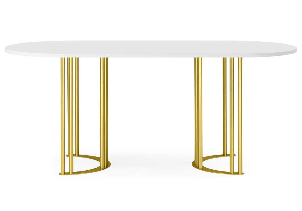 фото стол деревянный 160х90 woodville хьюго о белая шагрень пленка / золотые ноги 620408 | 220svet.ru