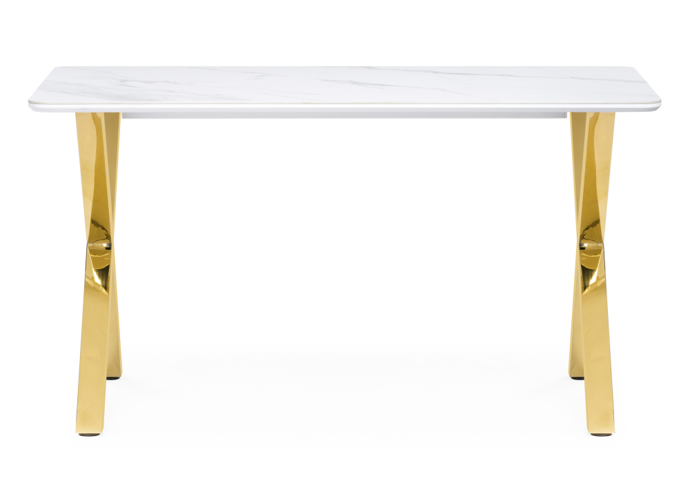 фото керамический стол woodville селена 3 140х80х77 белый мрамор / золото 571413 | 220svet.ru