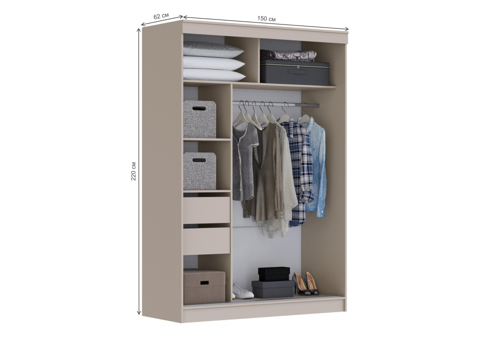 фото шкаф-купе woodville айвор 1,5м кашемир 614741 | 220svet.ru