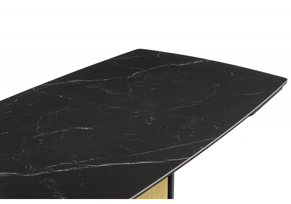 фото керамический стол раскладной 180(220)x90 woodville бовер  черный мрамор дуб натуральный 631623 | 220svet.ru