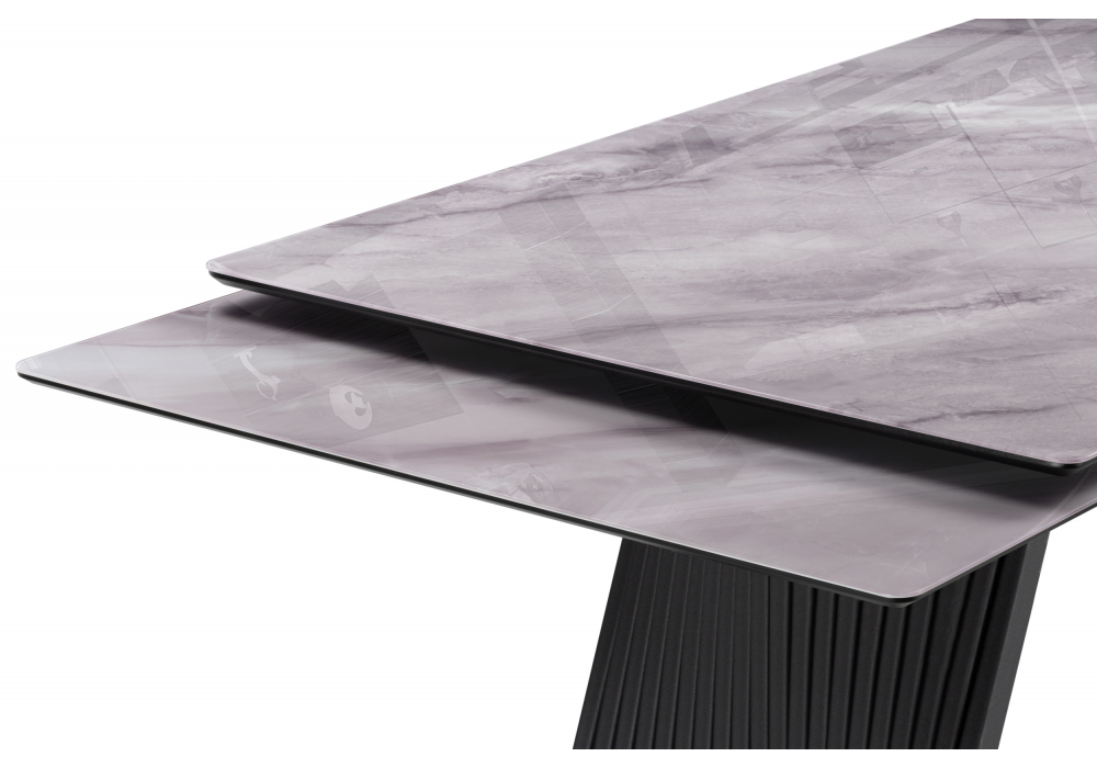 фото стол стеклянный раскладной 140(200)х80  woodville вейв кристл серый мрамор / черный 625997 | 220svet.ru