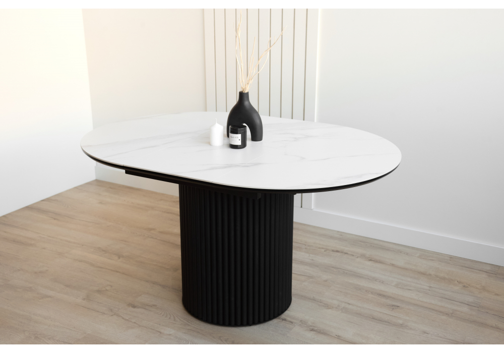 фото керамический стол раскладной woodville стивен 100(140) snow white / черный 664694 | 220svet.ru