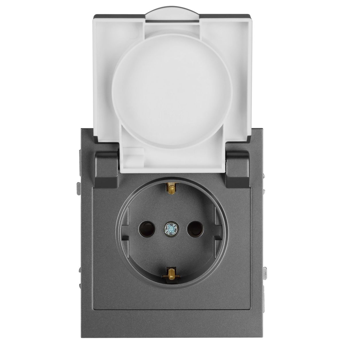 фото розетка эра arktik 16-2103-06 с заземлением 2p+e schuko со шторками с крышкой 16а-250в графит б0070439 | 220svet.ru