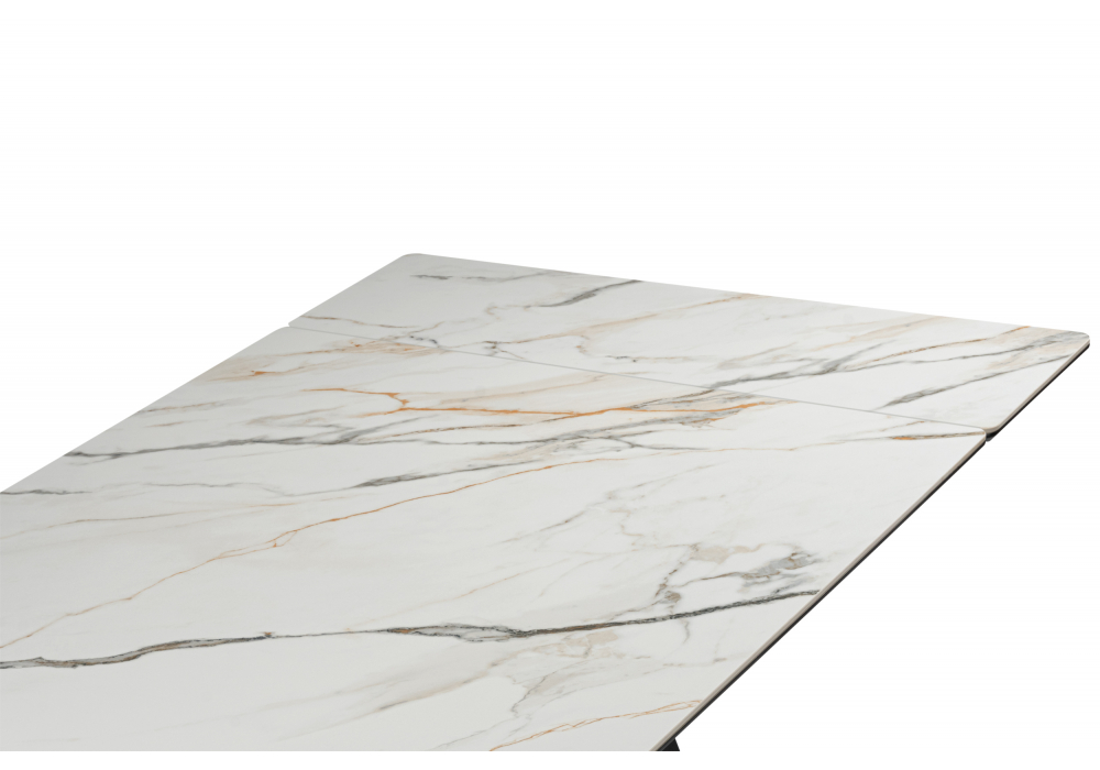 фото керамический стол раскладной 160(220)х89 woodville вейв белый с прожилками gilt white / черный 626007 | 220svet.ru