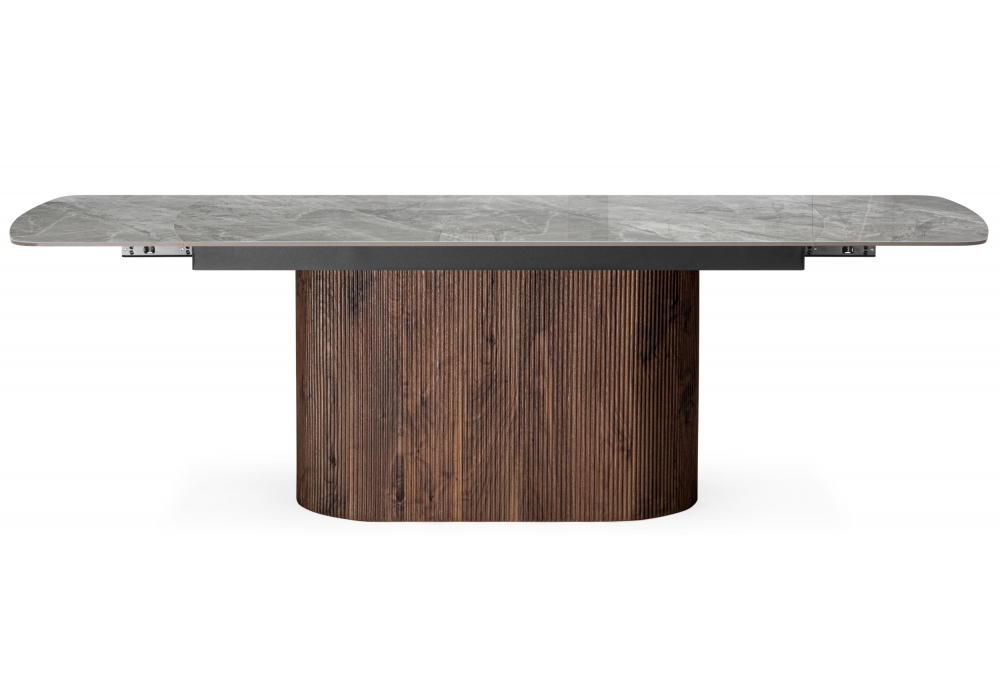 фото керамический стол раскладной woodville lagos 160(240)x90 серый / орех 15860 | 220svet.ru