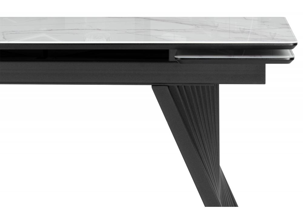 фото стол стеклянный раскладной 140(200)х80 woodville вейв кристл белый мрамор / черный 625993 | 220svet.ru