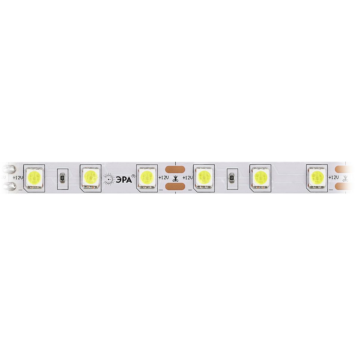 фото светодиодная лента эра 14,4w/m 60led/m 5050smd холодный белый 5m ls5050-60led-ip20-w-5m c0043045 | 220svet.ru