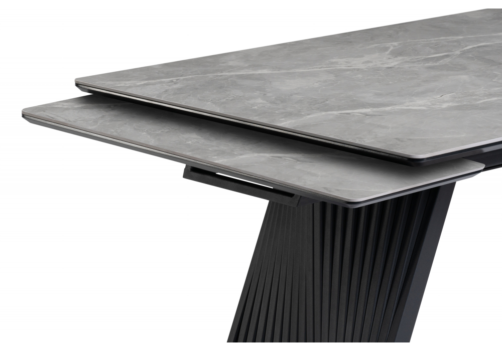 фото керамический стол раскладной woodville вейв 140(200)х80 серый мрамор larka grey / черный 626003 | 220svet.ru